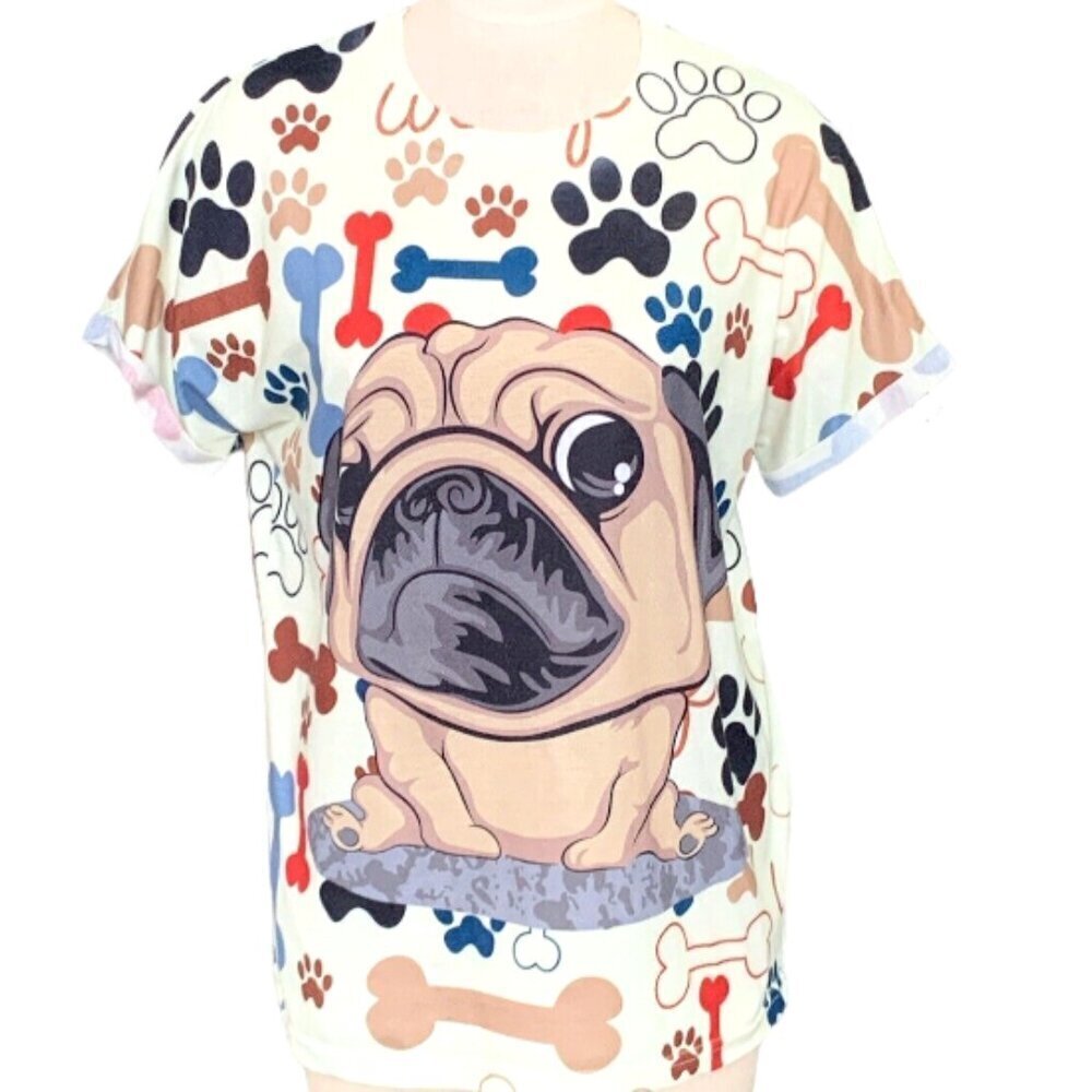 MISLOOK‎ Graphic Print Tee Pug Puppy Dog Sz XL #130G